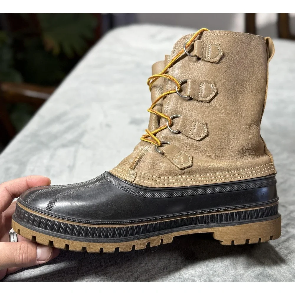 Vintage Sorel Boots Mens Size‎ 9 Tan Black Duck Leather Snow Steel Shank USA